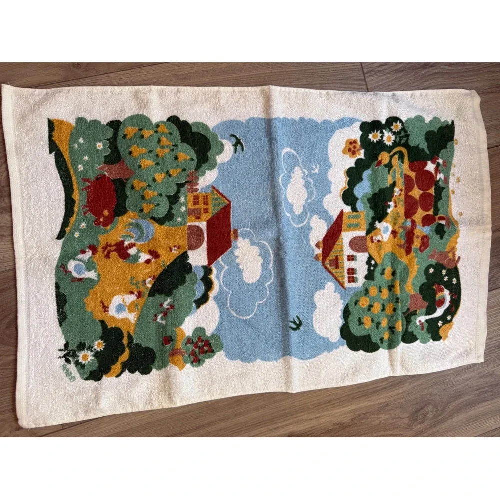 Vintage R Lake A Briggs Farm House Hand Towel Cotton‎ Cottagecore Country Scene